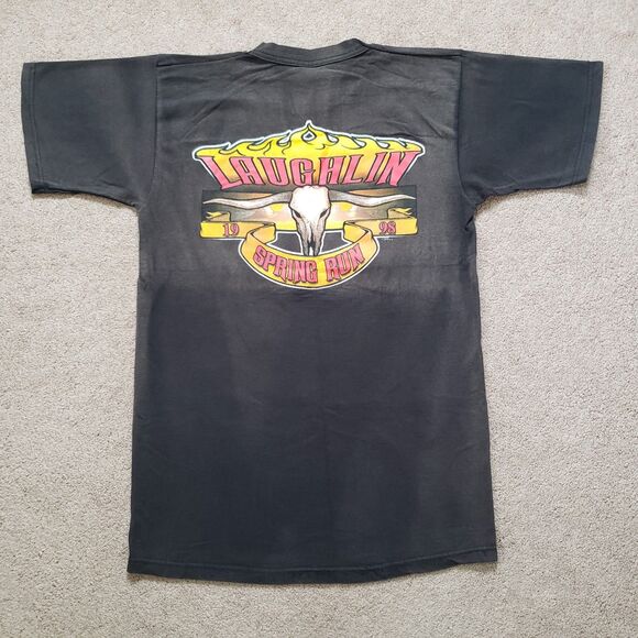 Vintage 90s Laughlin Size Medium Mens Spring Run 1998 Sun Faded 2 Sided T-Shirt - Picture 5 of 8